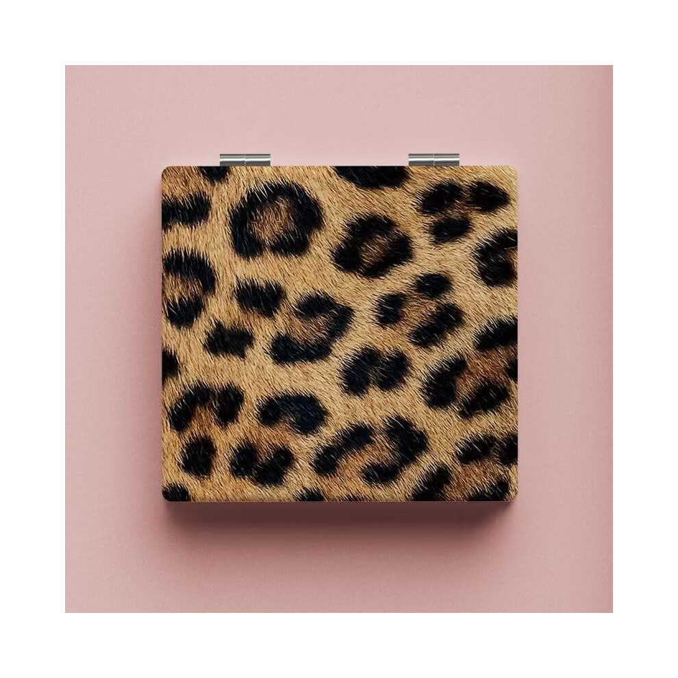Compact Travel Mirror with Dual Magnification, Foldable Leopard Design Pocket Makeup Mirror 2.8In