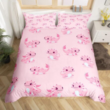(135CM X 200CM) Axolotl Duvet Cover Queen Size,Sunflower Bedding Set Cute Animal Botanical Comforter Cover Watercolor Yellow Quilt Cover