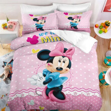 (200CM X 200CM) Mickey and Minnie Pink Kids Duvet Cover with Pillowcases Cartoon Bedding Set Children Birthday Gift Bedroom