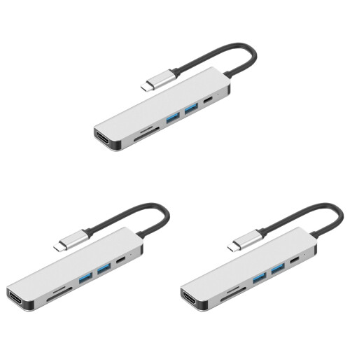 3St Type-C Hub Converter Grijs Voor Laptop TV Projector Interface 1