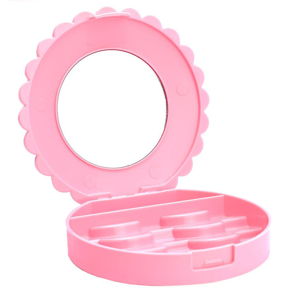 Totority Pink 2Pcs Travel Eyelash Storage Box Cute Bowknot Makeup Mirror Case