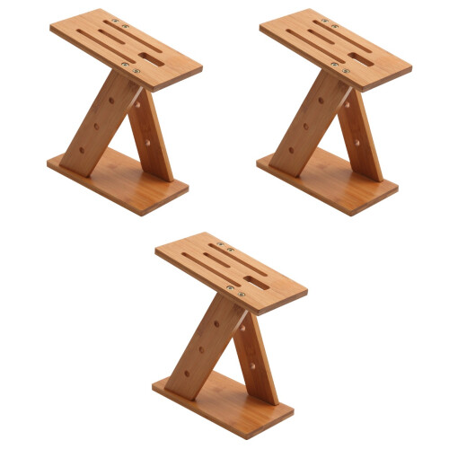 3Pcs Brown Bamboo Rack with Anti-Slip Base for Kitchen Storage 2