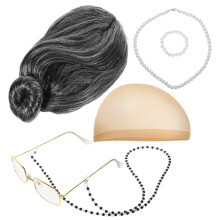 1 Set Oude Vrouw Pruik Met Bril En Ketting