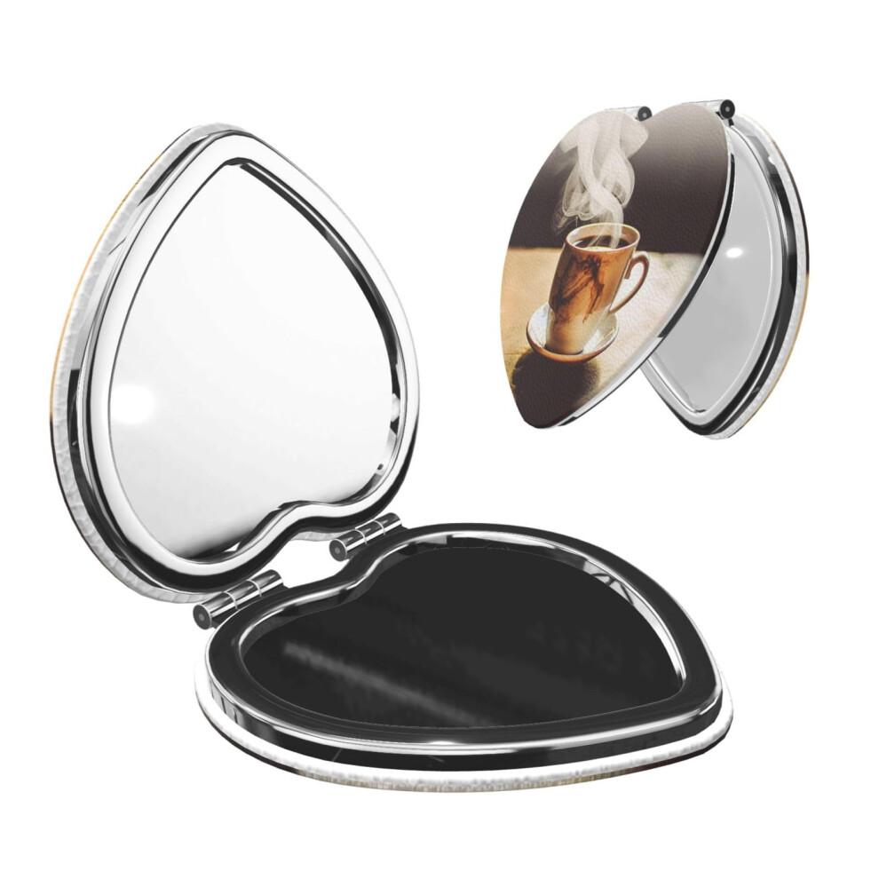 Compact Makeup Mirror Double Sided 1X 2X Magnification Heart Shaped Folding Travel Vanity Mirror