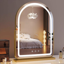 Arched Vanity Mirror with Lights, 3 Color Modes, Touch Control, Gold Frame, 30x40cm