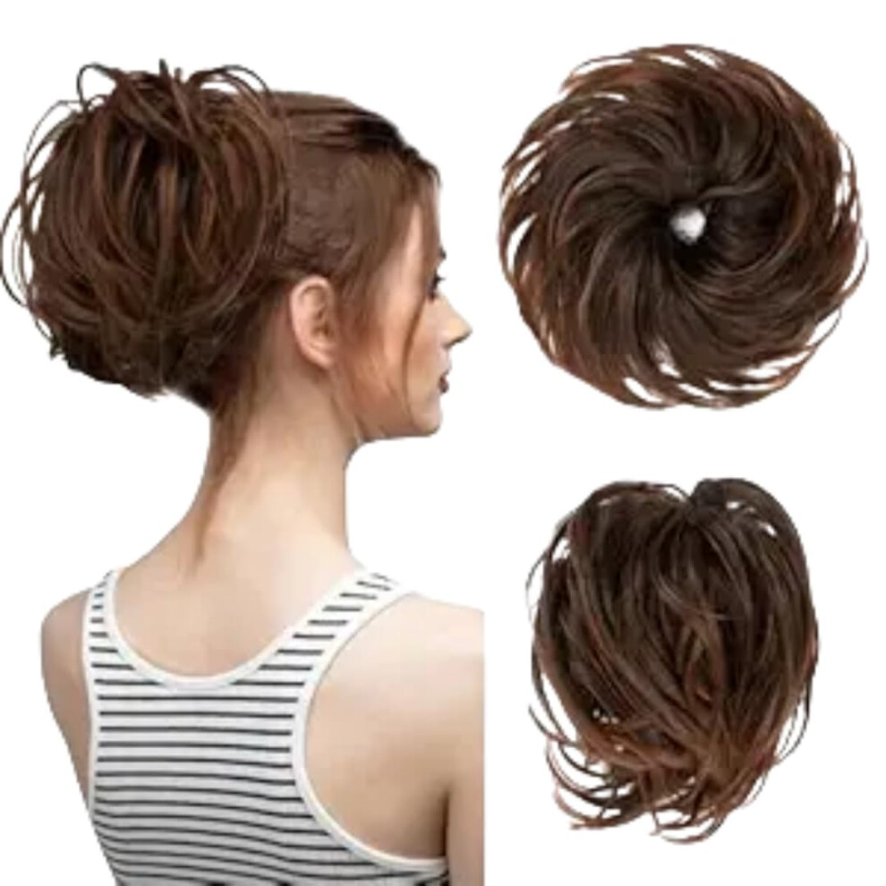 Hair Bun Extension with Adjustable Side Comb, Messy Updo Chignon Hairpiece Black to Light Auburn
