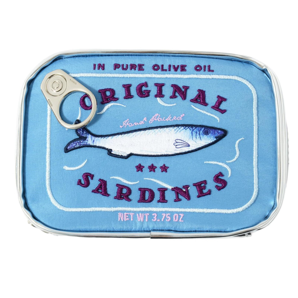 Blue Makeup Bag With Unique Sardine Can Shape, Spacious Travel Toiletry Bag For Women,