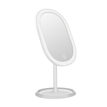 Lighted Makeup Mirror with Touch Sensor, Adjustable Folding Vanity Mirror with LED Lights and Storage Tray, White