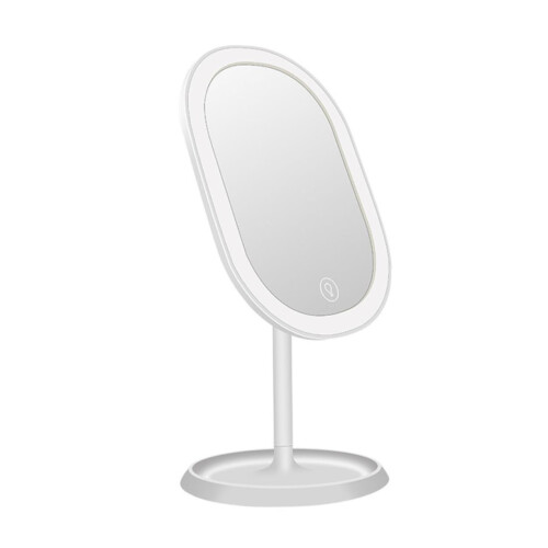 Lighted Makeup Mirror with Touch Sensor, Adjustable Folding Vanity Mirror with LED Lights and Storage Tray, White
