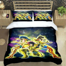 (200CM X 200CM) Saint Seiya 3D Bedding Set Black Duvet Quilt Cover Set Comforter Cover Pillowcase King Queen Size Polyester Quilt Cover