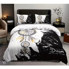 (200CM X 200CM) Chic Black & White Dreamcatcher Bedding Set-Breathable Soft Easy Care Piece Duvet Cover Pillowcases for All Season Comfort