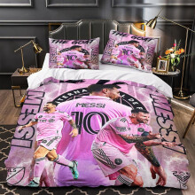 (135CM X 200CM) Football Star Messi Print Pattern Pink Soft Microfiber Football Bedding Set