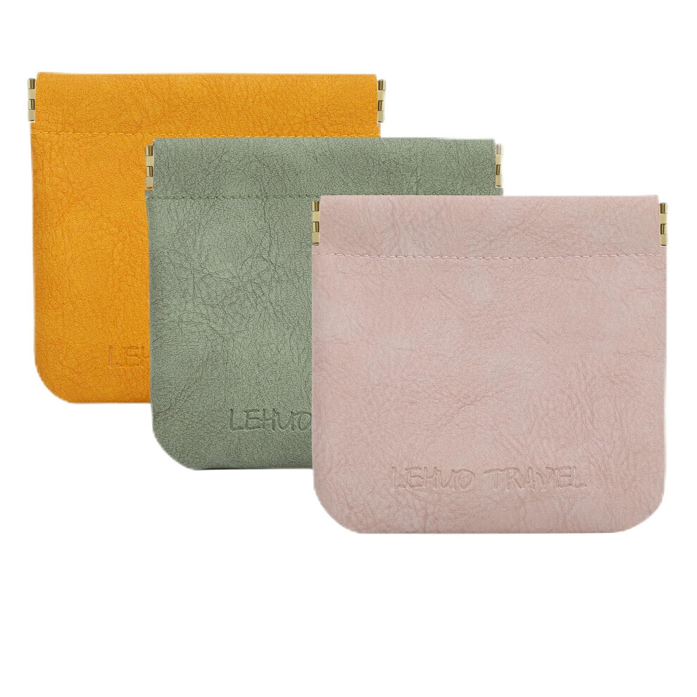 Orange/Green/Pink 3Pcs Small Makeup Bag For Purse, Mini Pu Leather Cosmetic Pouch, Snap Closure Coin Purse For Women,