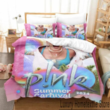 (135CM X 200CM) Personality Hip Hop Pink Singer Tour Bedding Set Duvet Cover Bed Set Quilt Cover Pillowcase Comforter Size Boys Adult Bed Sheets