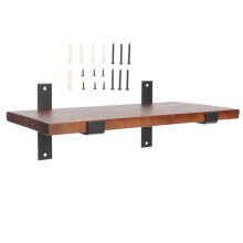 1Set Coffee Wood and Iron Wall Rack Floating Shelf for Storage