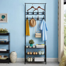 16 Hook Freestanding Coat Rack Stand - 3-Tier Shelf for Hats Shoes, Hallway Storage