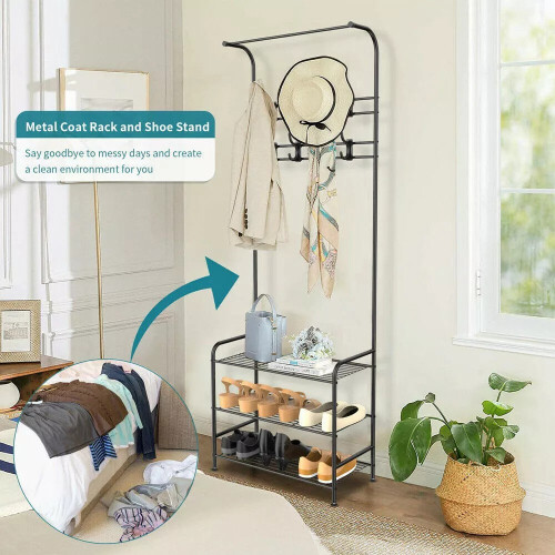 3-in-1 Hall Coat Rack Tree with Metal Fram 2