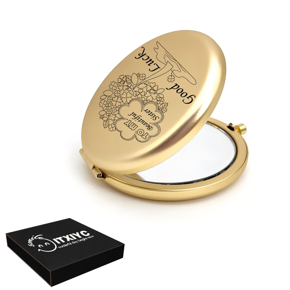Gold Compact Mirror With 1X 2X Magnification, Doublesided Travel Makeup Mirror For Purse