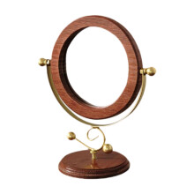 Vanity Mirror with 360 Rotation, Gold Frame Wooden Makeup Mirror for Desktop Dressing Table