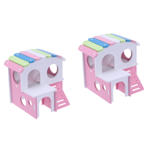 2Pièces Cage Double Bois Rose Résistance Hamster Usage 2