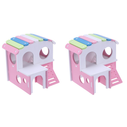 2Pièces Cage Double Bois Rose Résistance Hamster Usage 1