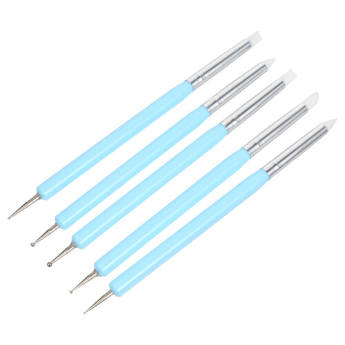 2 Pcs Silicone Dot Needle Pen Brush Nail Art Tools For Brushes Blue