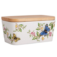 2Stk Butteraufbewahrungsbox Mit Holzdeckel, Keramik, Bunt, Luftdicht