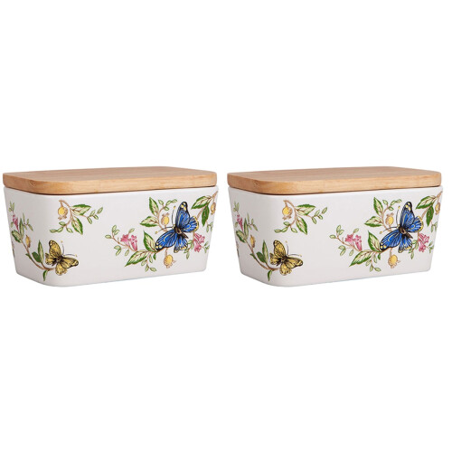 2 Pcs Ceramic Butter Box Container For Fridge Rustic Dish With Lid 1