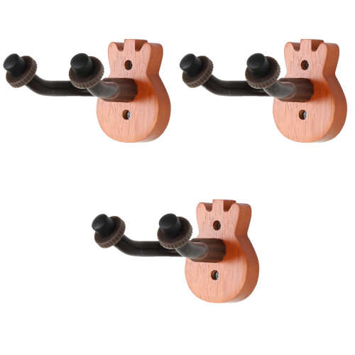3Pcs Erhu Ukulele Guitar Wall Mount Rack Light Brown Durable Storage 2