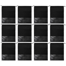 48Pcs Kids Travel Shoe Bags Black Non-Woven Drawstring Organizers