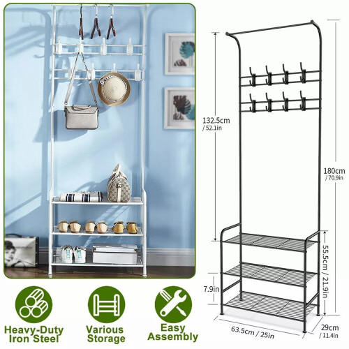3-in-1 Hall Coat Rack Tree with Metal Fram 1