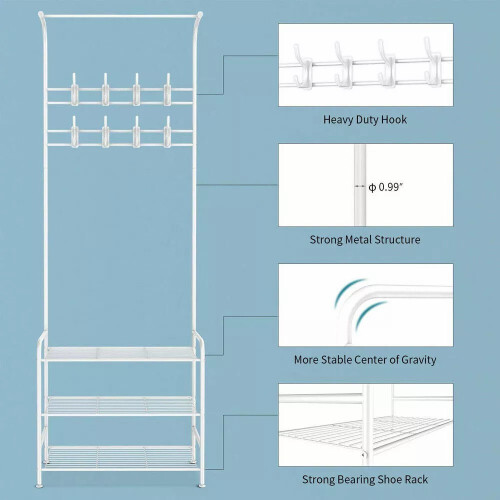 3-in-1 Hall Coat Rack Tree with Metal Fram 2