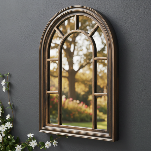 Arched Window Wall Mirror Black-Gold Frame 70x50Cm 1