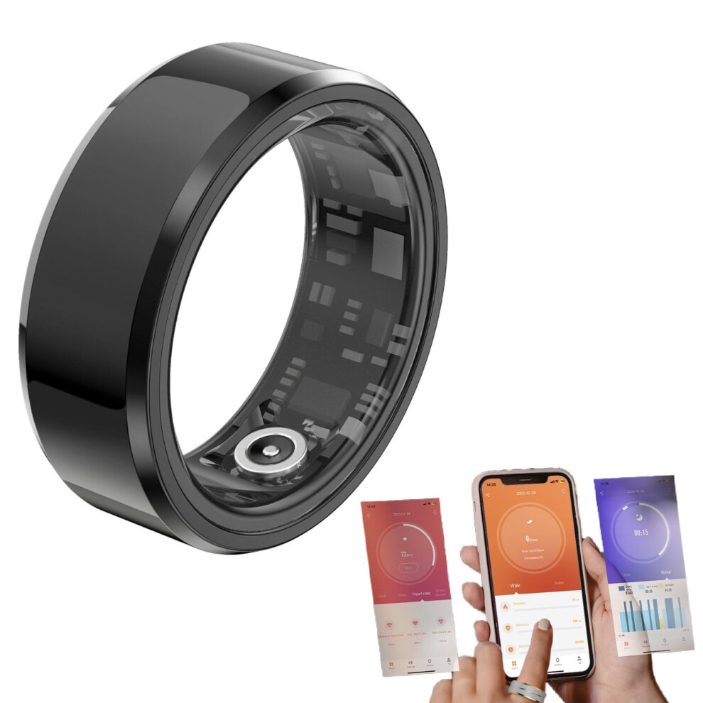 Black Smart Health Ring With Realtime Blood Pressure Monitoring, Heart Rate And Sleep Tracking, Ip68 Waterproof,