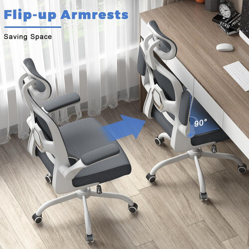 (Grey and White)Swivel Computer Chair with Rocking Function 2