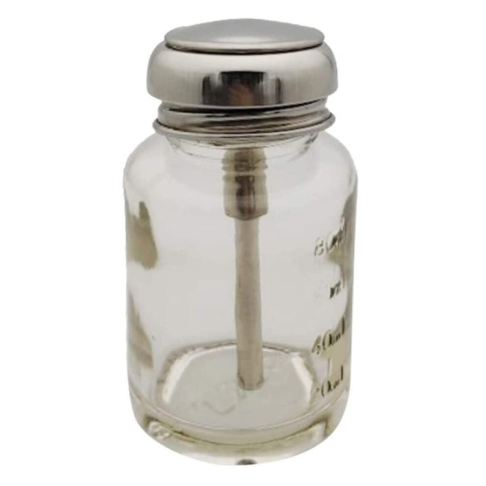 Alcohol Dispenser Bottle 80ml Glass Pump Press Type for Nail Polish Remover and Makeup Cleaning