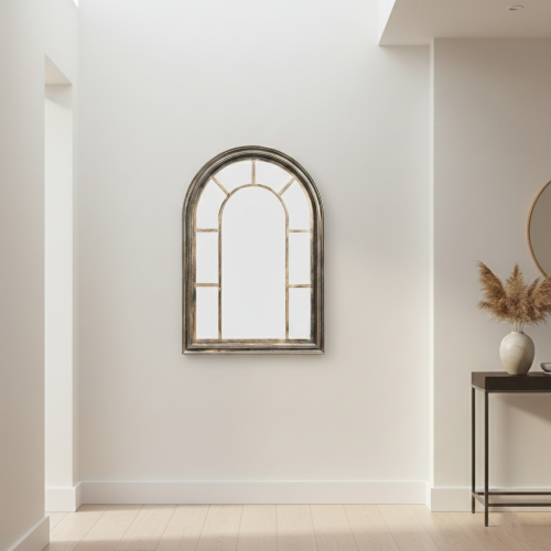 Arched Window Wall Mirror Black-Gold Frame 70x50Cm 2