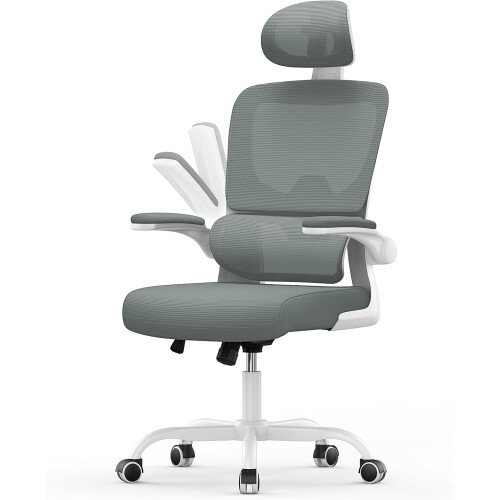 (Grey and White)Swivel Computer Chair with Rocking Function