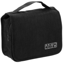 Large Capacity Travel Toiletry Bag with Hanging Hook, Foldable Makeup Organizer for Women, Black