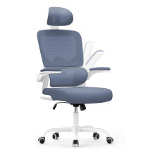 (Blue and White)Swivel Computer Chair with Rocking Function