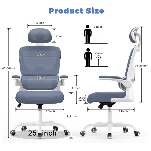 (Blue and White)Swivel Computer Chair with Rocking Function 2