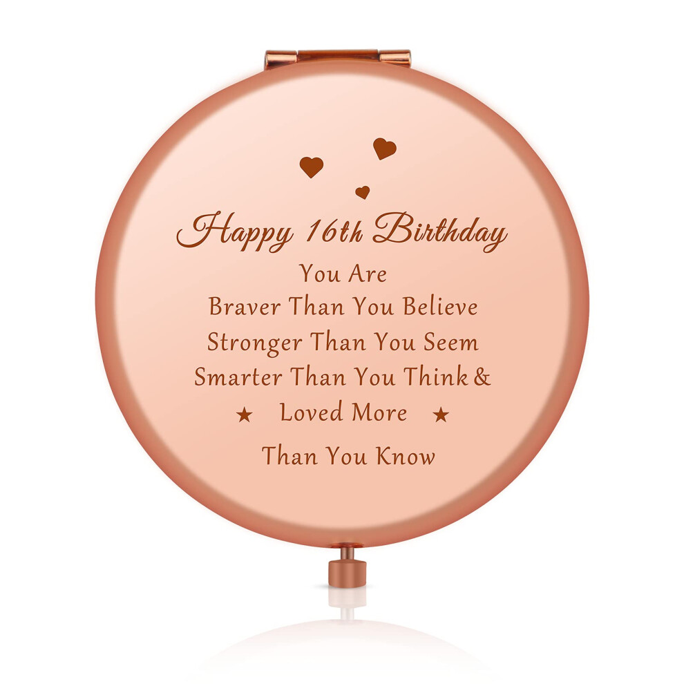 Gold Sweet 16 Birthday Gift Rose Foldable Compact Travel Makeup Mirror With Dualsided Magnification