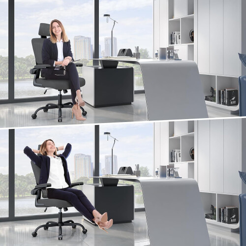 (Grey and Black)Swivel Computer Chair with Rocking Function 1