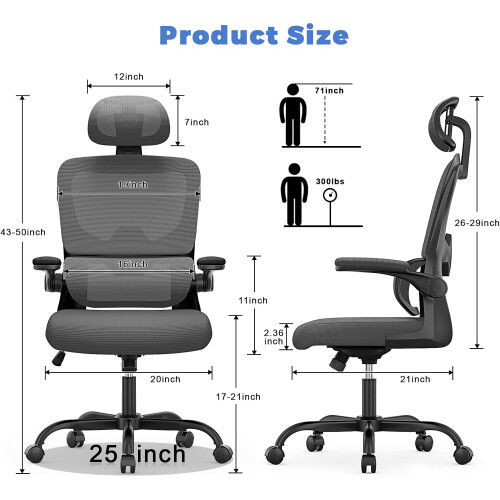 (Grey and Black)Swivel Computer Chair with Rocking Function 2
