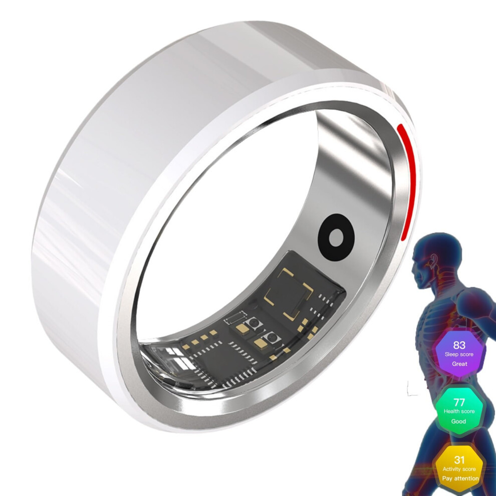 Smart Ring Health Tracker with Sleep Stage Monitoring, SpO2 Sensor, SOS Alert, Waterproof, Silver 9#