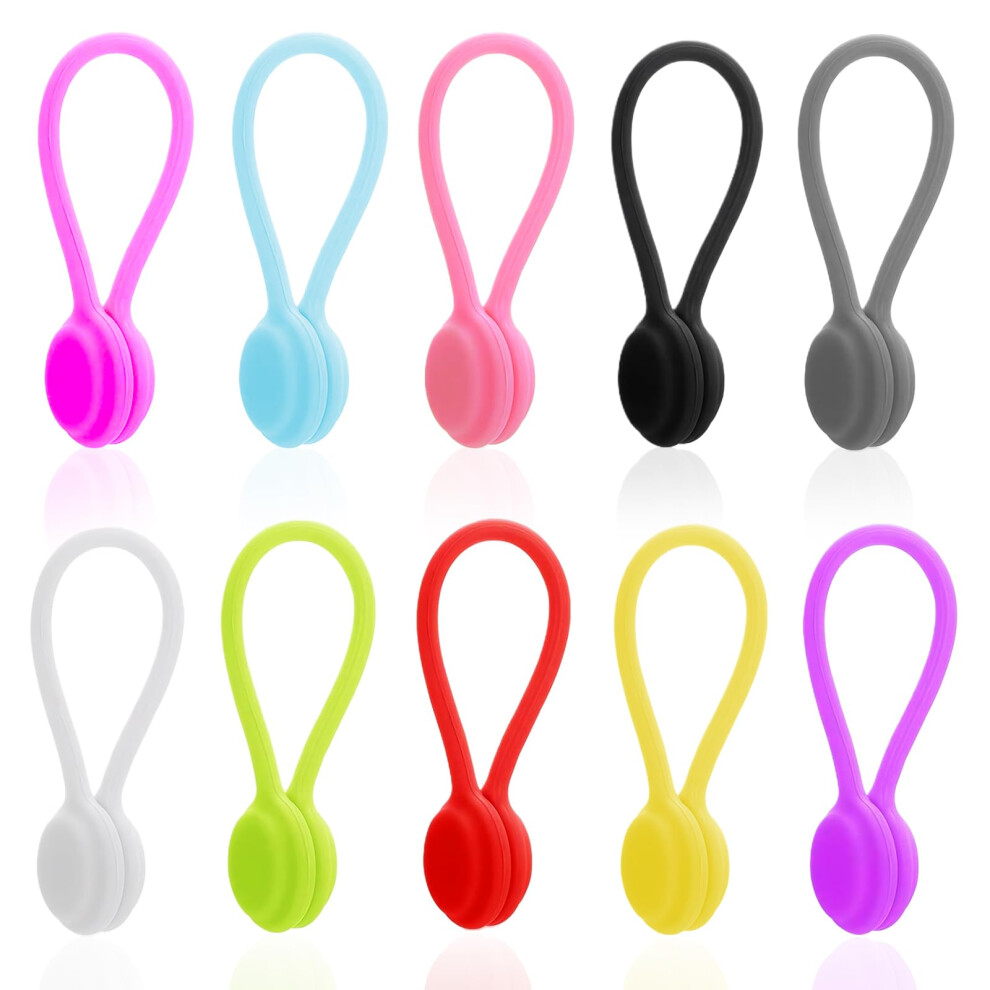 10Pcs Magnetic Silicone Cable Ties For Organizing Wires, Reusable Cable Management Clips, 10 Colors 9044945212631