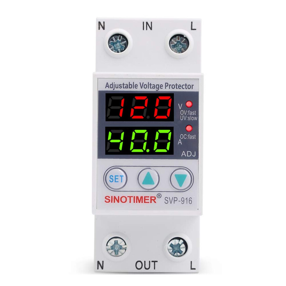 Adjustable Voltage Protector 40A Surge Protective Relay For Ac120v Home, Dual Led Display Overvoltage Undervoltage Protection 9099447340658