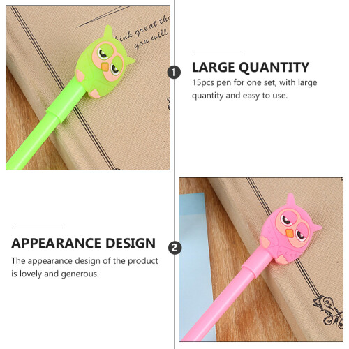 15Pcs Creative Owl Roller Pens Yellow Plastic Silicone Tips Writing 2