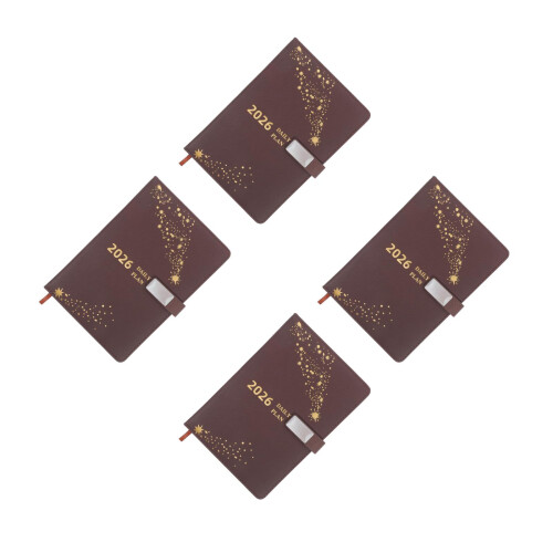 4Pcs PU Office Planner Brown A5 Journal 2026 Schedule Notebook 2