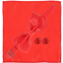 2Sets Red Satin Bow Tie Handkerchief Cufflinks Tuxedo Studs for Groom